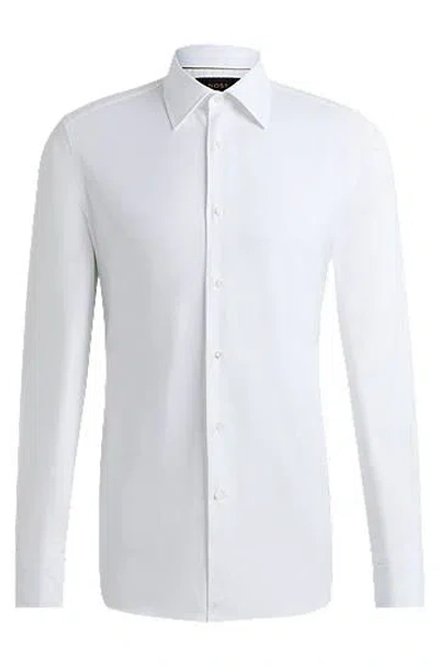 Hugo Boss Slim-fit Shirt In Micro-structured Stretch Cotton In White