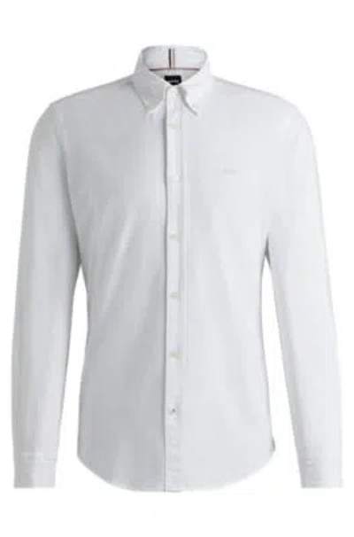 Hugo Boss Slim-fit Shirt In Oxford Cotton With Logo In White