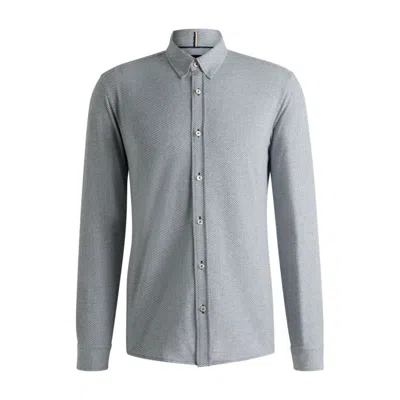Hugo Boss Slim-fit Shirt In Patterned Cotton Jacquard In Blue