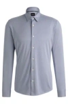 Hugo Boss Slim-fit Shirt In Patterned Performance Fabric In Light Blue