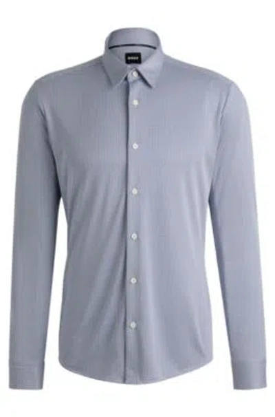 Hugo Boss Slim-fit Shirt In Patterned Performance Fabric In Light Blue