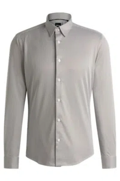 Hugo Boss Slim-fit Shirt In Patterned Performance Fabric In Light Green