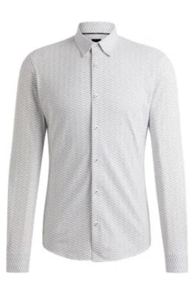 Hugo Boss Slim-fit Shirt In Patterned Performance-stretch Fabric In White