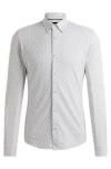 Hugo Boss Slim-fit Shirt In Patterned Performance-stretch Fabric In White
