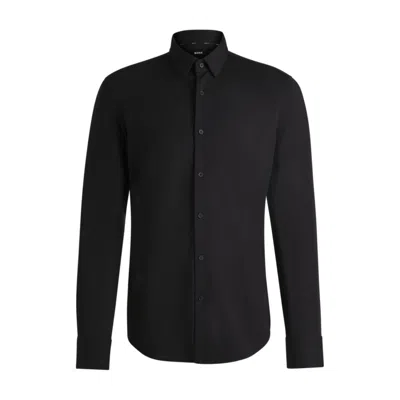 Hugo Boss Slim-fit Shirt In Performance-stretch Cotton-blend Jersey In Black