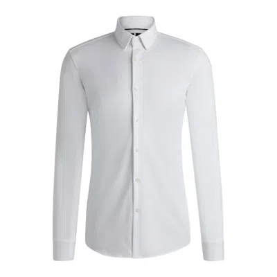 Hugo Boss Slim-fit Shirt In Performance-stretch Cotton-blend Jersey In White