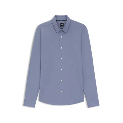 Hugo Boss Slim-fit Shirt In Performance-stretch Italian Jacquard In Black