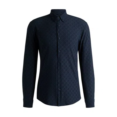 Hugo Boss Slim-fit Shirt In Performance-stretch Jacquard In Blue