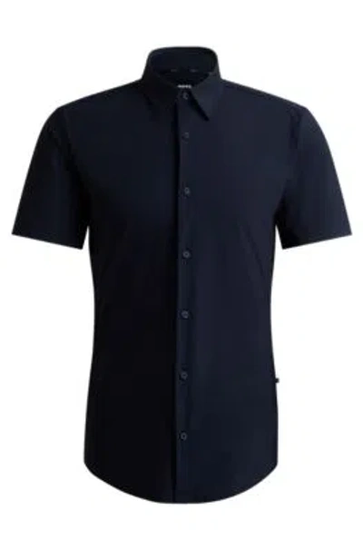 Hugo Boss Slim-fit Shirt In Performance-stretch Jersey In Dark Blue