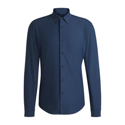 Hugo Boss Slim-fit Shirt In Performance-stretch Monogram Jacquard In Blue