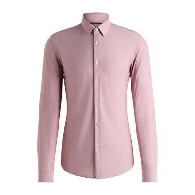 Hugo Boss Slim-fit Shirt In Performance Structured Jersey In Medium Red