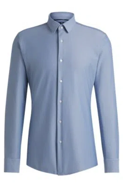 Hugo Boss Slim-fit Shirt In Performance Structured Jersey In Light Blue