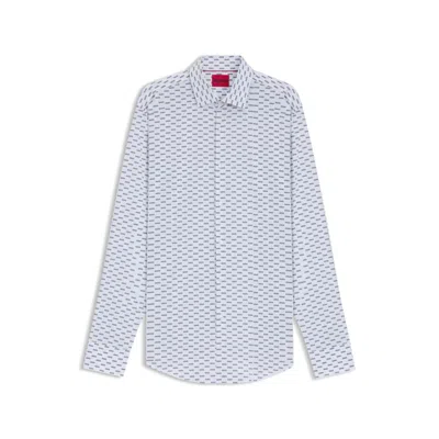 Hugo Boss Slim-fit Shirt In Printed Cotton Poplin In Blue