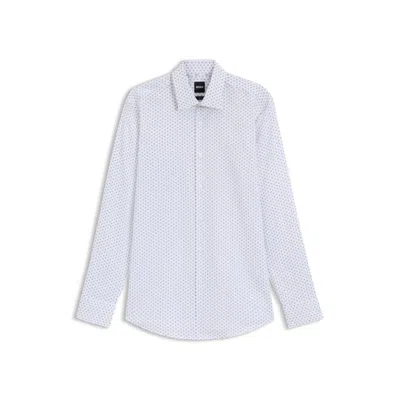 Hugo Boss Slim-fit Shirt In Printed Oxford Stretch Cotton In White