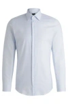 Hugo Boss Slim-fit Shirt In Cotton Dobby With Angled Cuffs In Light Blue
