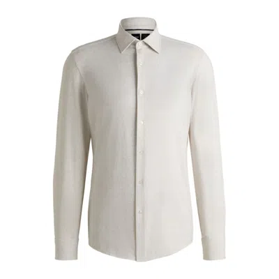 Hugo Boss Slim-fit Shirt In Printed Performance Fabric In Beige