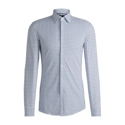 Hugo Boss Slim-fit Shirt In Printed Performance-stretch Fabric In Blue