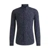 Hugo Boss Slim-fit Shirt In Printed Performance-stretch Fabric In Blue
