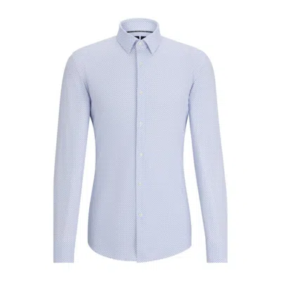 Hugo Boss Slim-fit Shirt In Printed Performance-stretch Fabric In Blue
