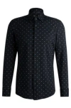 Hugo Boss Slim-fit Shirt In Printed Performance-stretch Fabric In Dark Blue