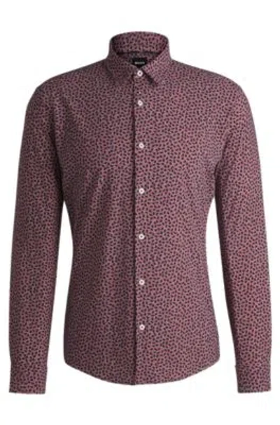 Hugo Boss Slim-fit Shirt In Printed Performance-stretch Fabric In Light Red