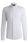 Hugo Boss Slim-fit Shirt In Printed Performance-stretch Fabric In White