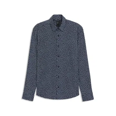 Hugo Boss Slim-fit Shirt In Printed Performance-stretch Italian Fabric In Blue