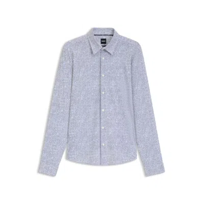 Hugo Boss Slim-fit Shirt In Printed Performance-stretch Jersey In Blue