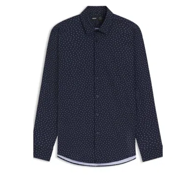 Hugo Boss Slim-fit Shirt In Printed Performance-stretch Jersey In Blue