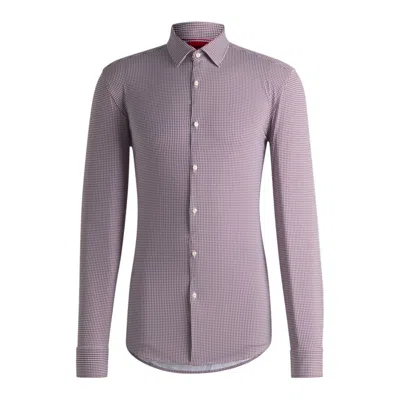 Hugo Boss Slim-fit Shirt In Printed Performance-stretch Jersey In Purple