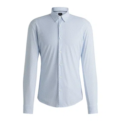 Hugo Boss Slim-fit Shirt In Printed Performance-stretch Jersey In Blue