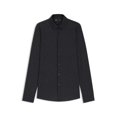 Hugo Boss Slim-fit Shirt In Printed Performance-stretch Jersey In Black