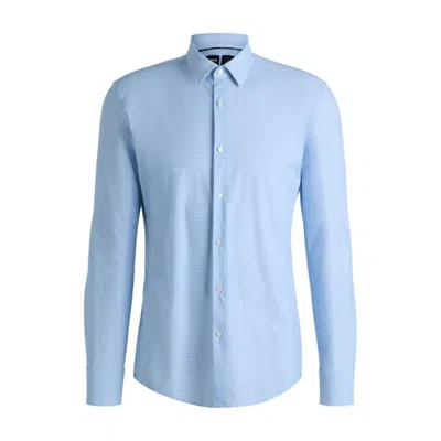 Hugo Boss Slim-fit Shirt In Printed Performance-stretch Jersey In Blue