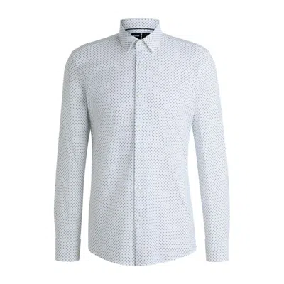 Hugo Boss Slim-fit Shirt In Printed Performance-stretch Jersey In Blue
