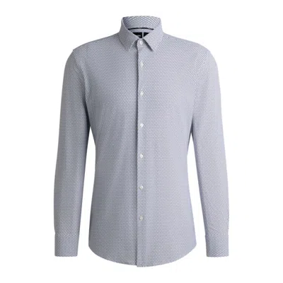 Hugo Boss Slim-fit Shirt In Printed Performance-stretch Jersey In Blue