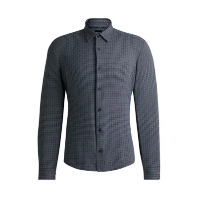 Hugo Boss Slim-fit Shirt In Printed Performance-stretch Jersey In Blue