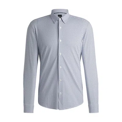 Hugo Boss Slim-fit Shirt In Printed Performance-stretch Jersey In Gray