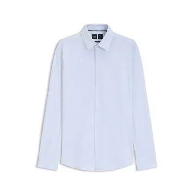 Hugo Boss Slim-fit Shirt In Printed Performance-stretch Jersey In Blue