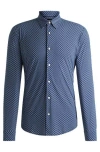 Hugo Boss Slim-fit Shirt In Printed Performance-stretch Jersey In Light Blue
