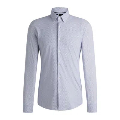 Hugo Boss Slim-fit Shirt In Printed Performance-stretch Jersey In Blue
