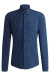 Hugo Boss Slim-fit Shirt In Printed Performance-stretch Jersey In Gray