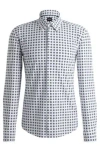Hugo Boss Slim-fit Shirt In Printed Performance-stretch Jersey In Dark Blue