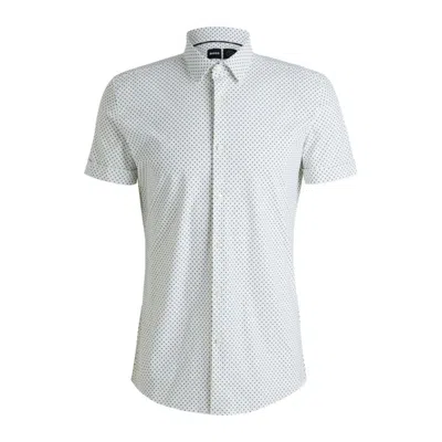 Hugo Boss Slim-fit Shirt In Printed Performance-stretch Jersey In Green