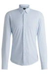 Hugo Boss Slim-fit Shirt In Printed Performance-stretch Jersey In Light Blue