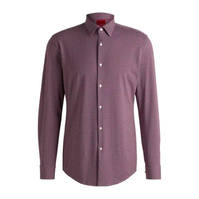 Hugo Boss Slim-fit Shirt In Printed Performance-stretch Jersey In Purple