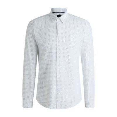 Hugo Boss Slim-fit Shirt In Printed Performance-stretch Jersey In White