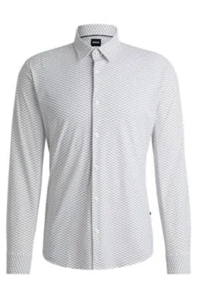 Hugo Boss Slim-fit Shirt In Printed Performance-stretch Jersey In White