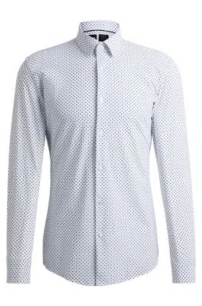 Hugo Boss Slim-fit Shirt In Printed Performance-stretch Material In White