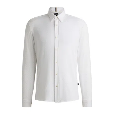 Hugo Boss Slim-fit Shirt In Printed Stretch-cotton Jersey In White