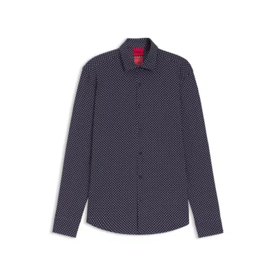 Hugo Boss Slim-fit Shirt In Printed Stretch Jersey In Blue